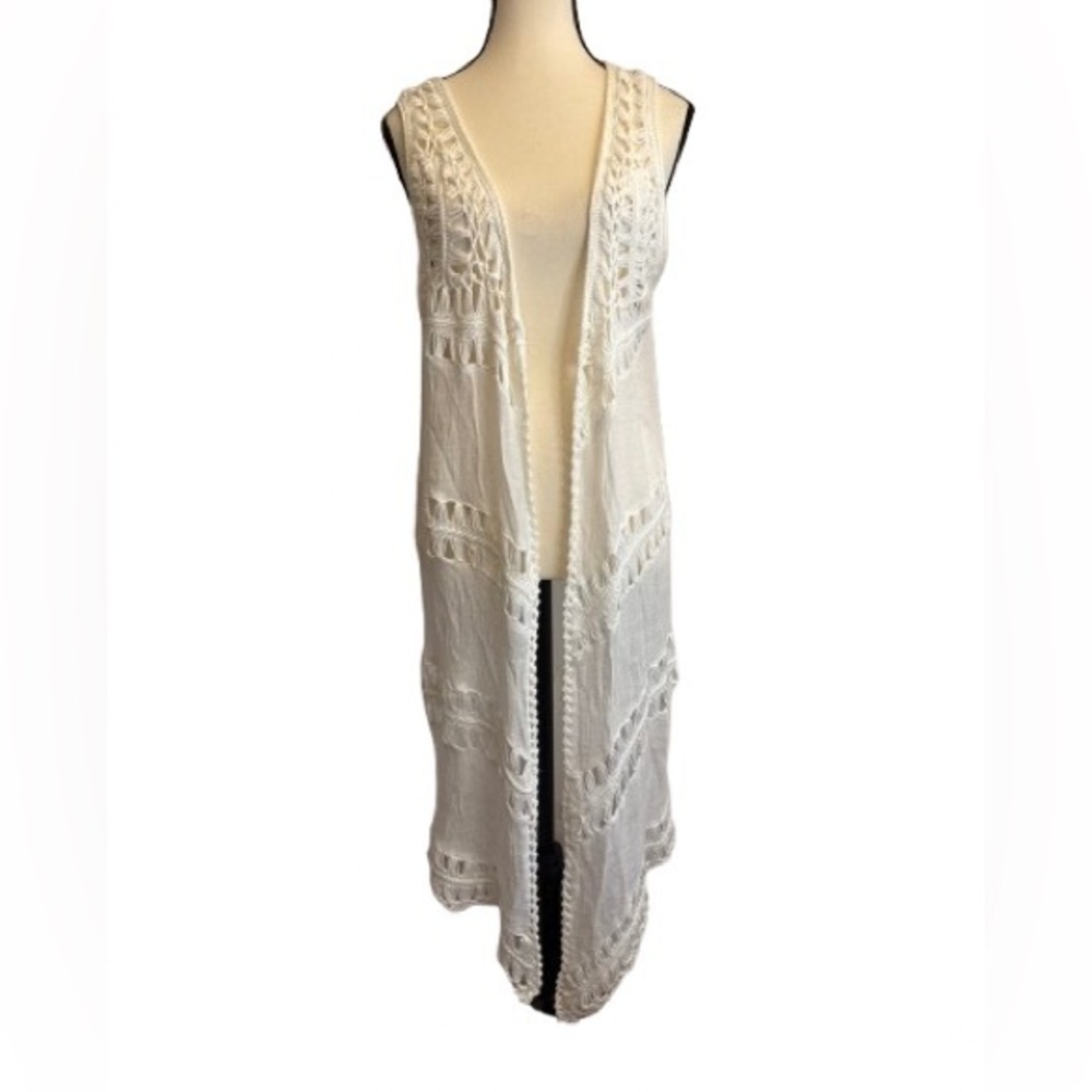 Ivory Crochet Longline Lace crochet  Vest EUC Boho Festival Style size medium